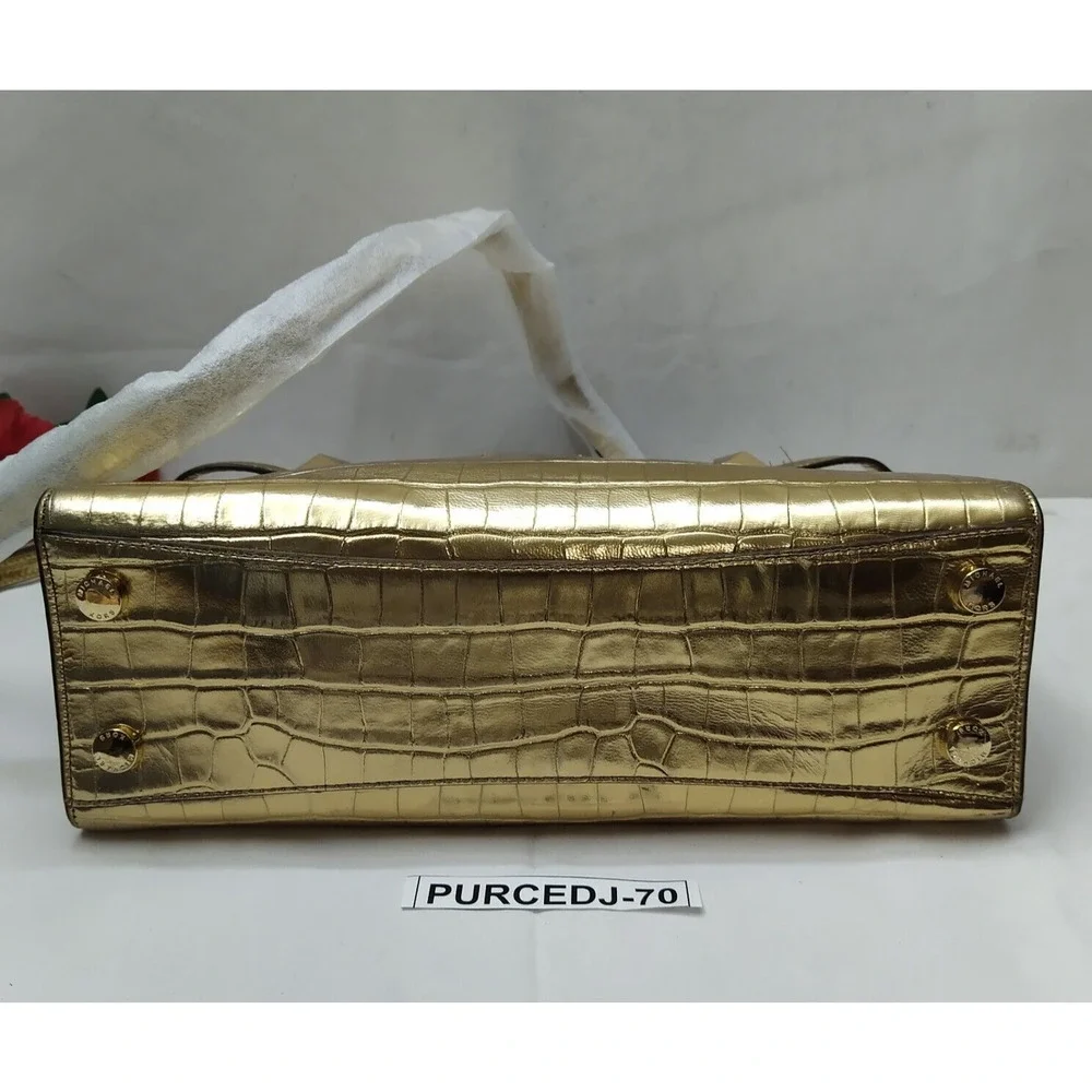 Michael Kors Karla Metallic Gold Leather Crocodile Embossed Satchel Bag - Picture 6 of 16